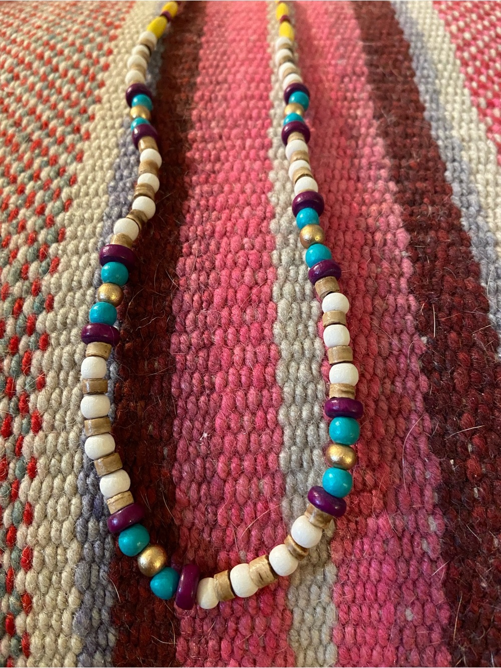 Multicolor Beaded Necklace with Turquoise, Purple & Gold Accents